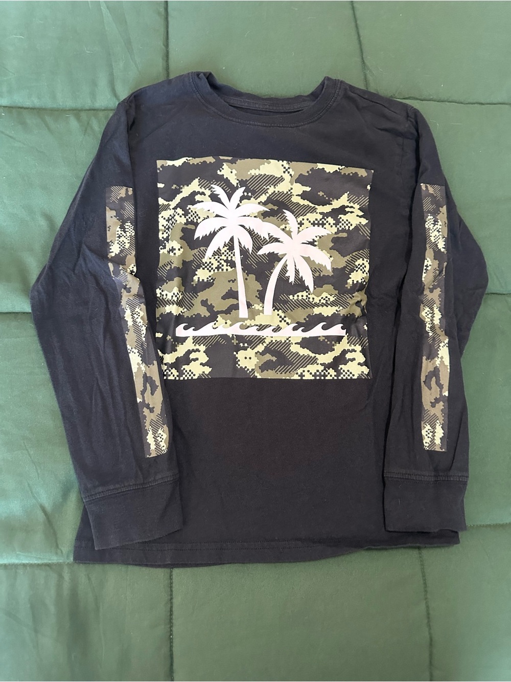 Fifth Sun Black Long-Sleeve Tee with Camo Palm Graphic